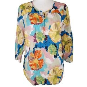 Anthropologie Hester‎ & Orchard Floral Abstract Linen Blend Blouse Size Large